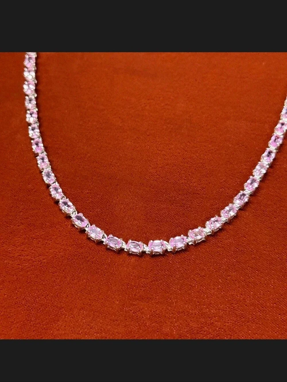 Sterling Silver 25.00 CTW Pink Sapphire Tennis Necklace 20